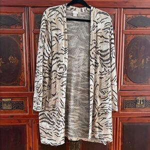 Chico's Black and Cream Animal Print Cardigan